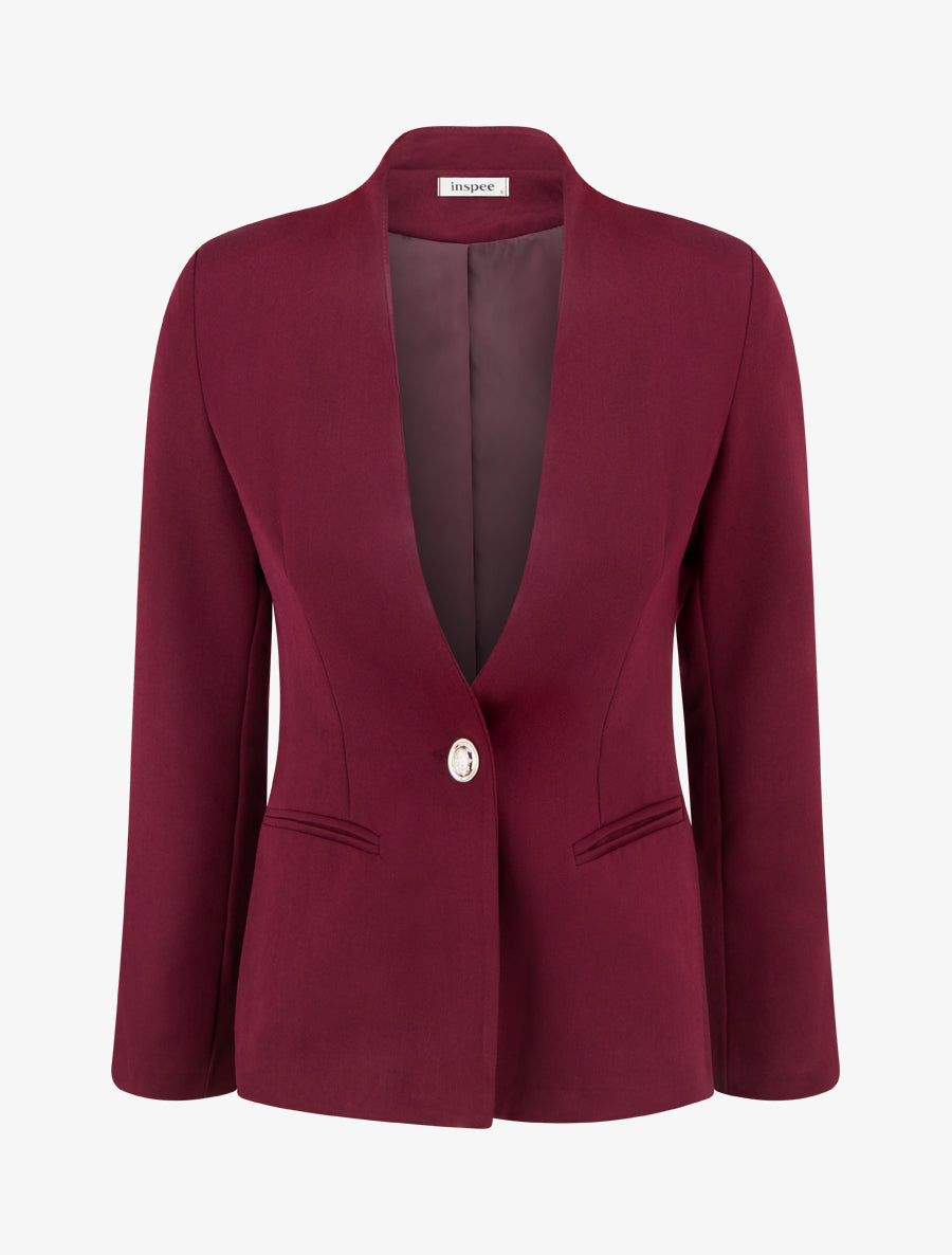 Blazer uni à col droit - Lie de vin - 1