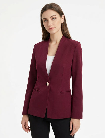 Effen blazer met opstaande kraag - Wijnrood