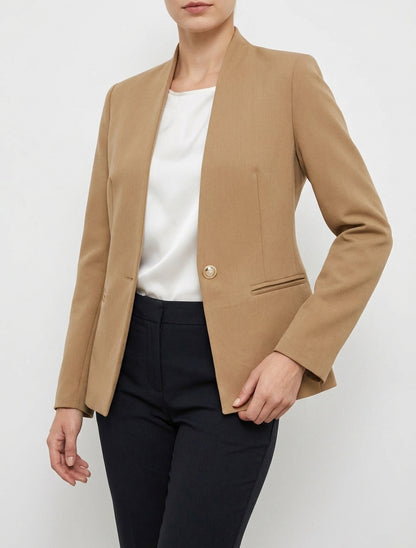 Effen blazer met opstaande kraag - Kameel