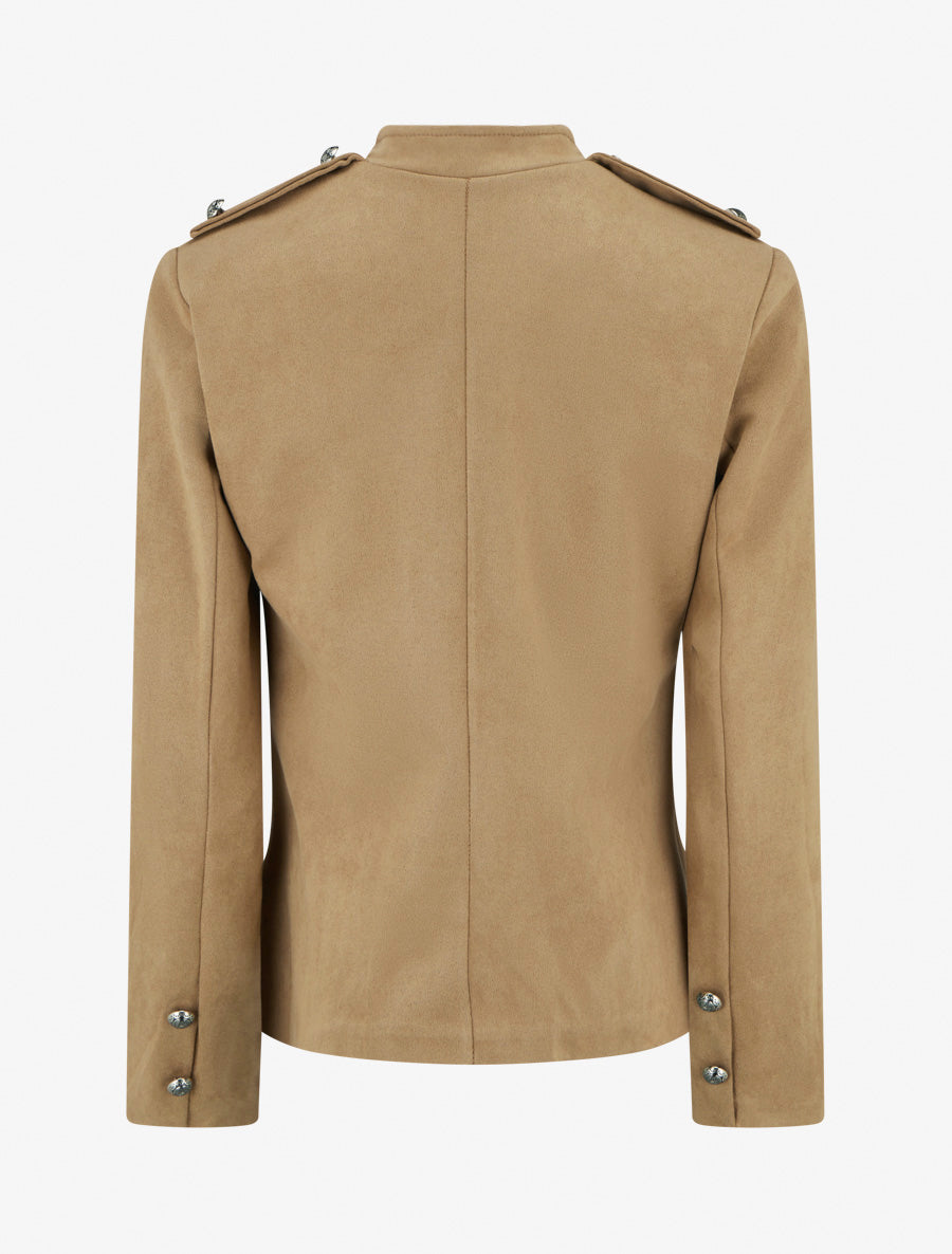 Veste en suédine boutonnée style officier - Beige - 2