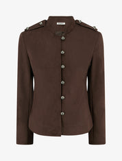 Veste en suédine boutonnée style officier - Marron - 1