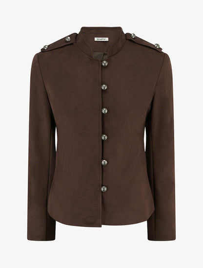 Veste en suédine boutonnée style officier - Marron - 1