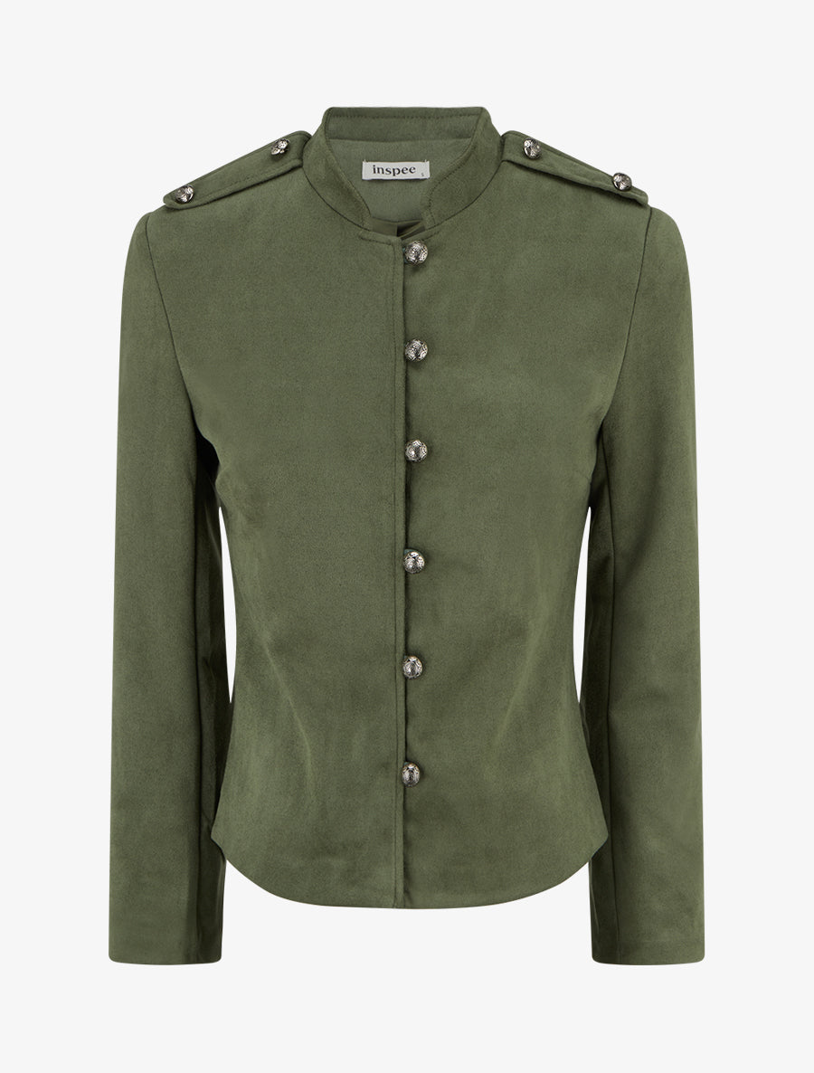 Veste en suédine boutonnée style officier - Kaki - 1