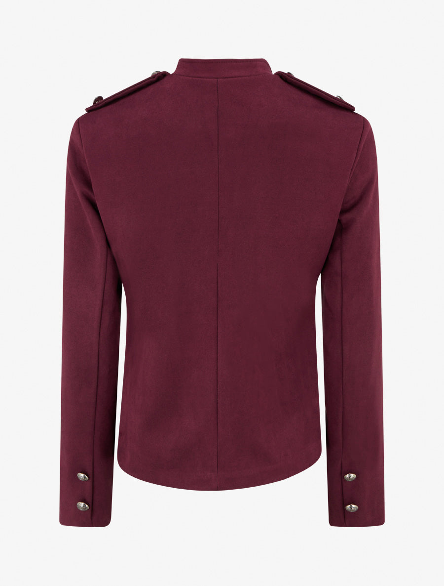 Veste en suédine boutonnée style officier - Lie de vin - 2