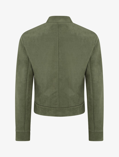 Veste en suédine zippée à poche à rabat - Kaki - 2