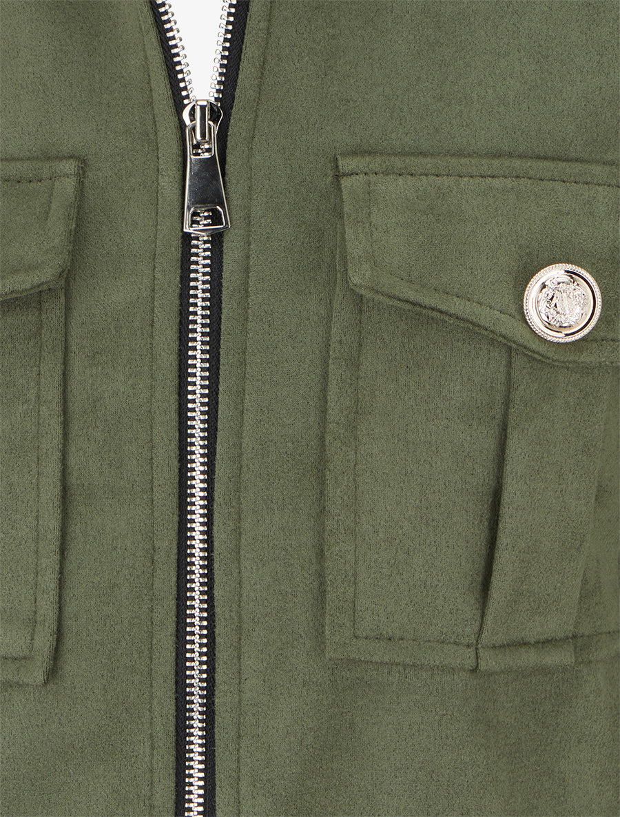 Veste en suédine zippée à poche à rabat - Kaki - 3