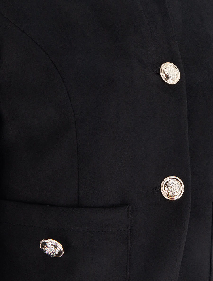 Veste en suédine boutonnée à col rond - Noir - 3