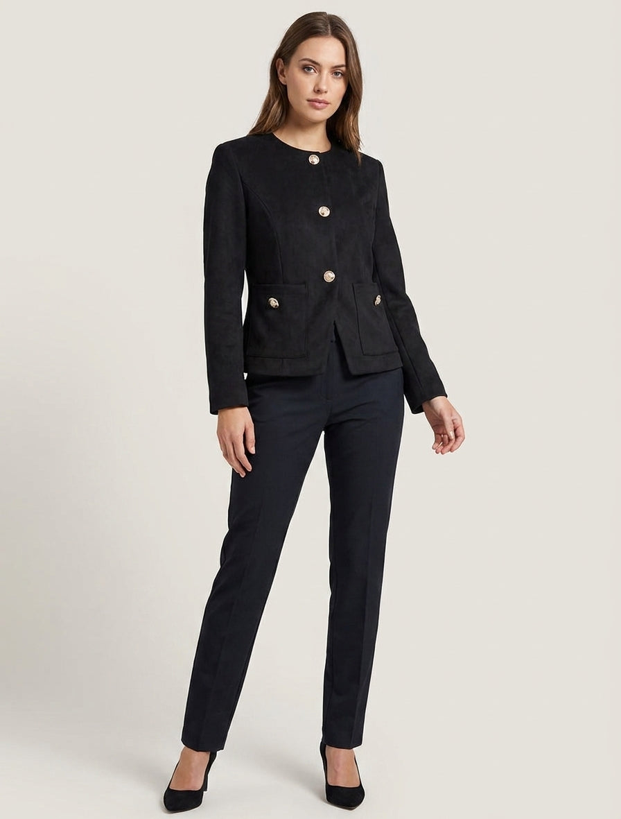 Veste en suédine boutonnée à col rond - Noir