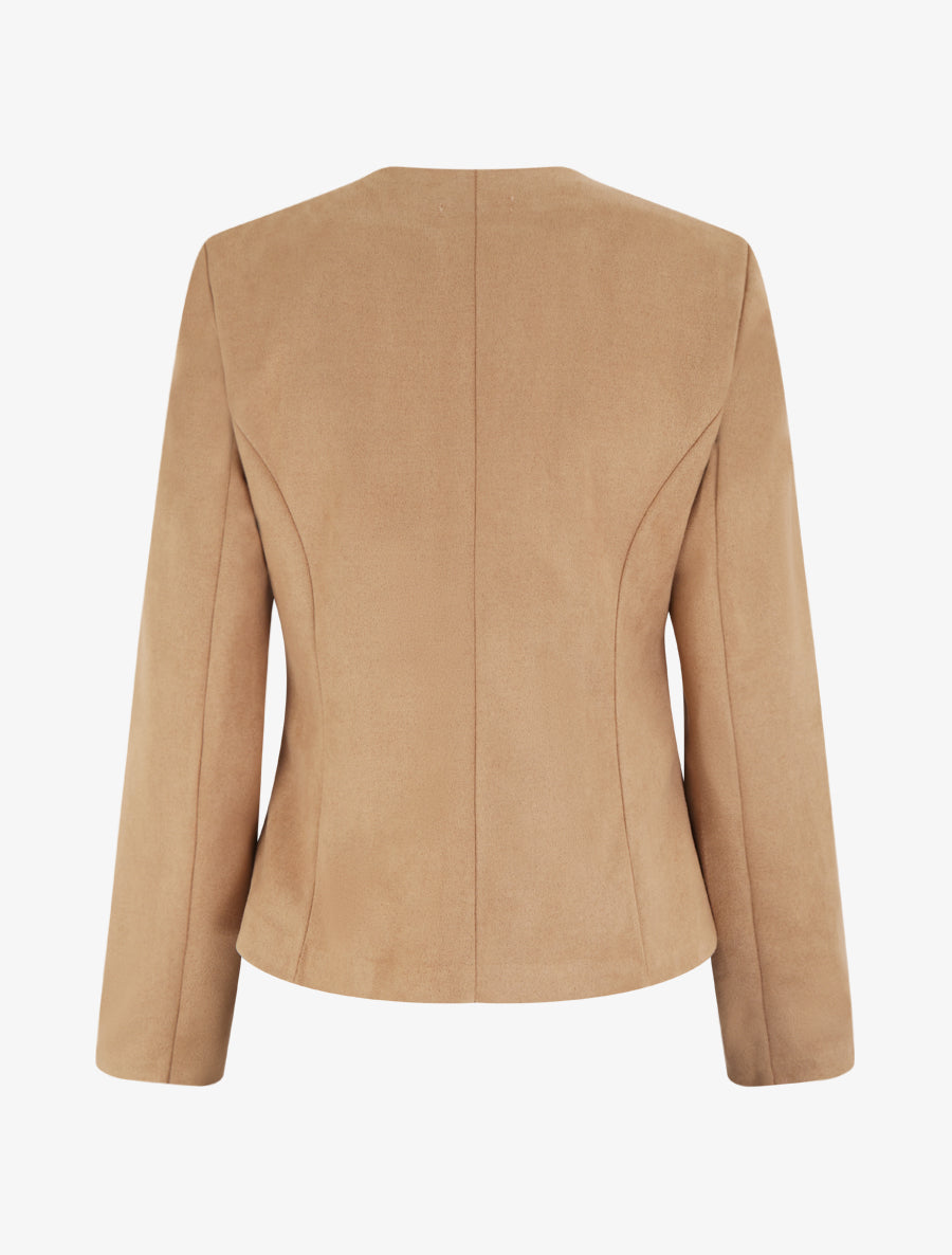 Veste en suédine boutonnée à col rond - Beige - 2