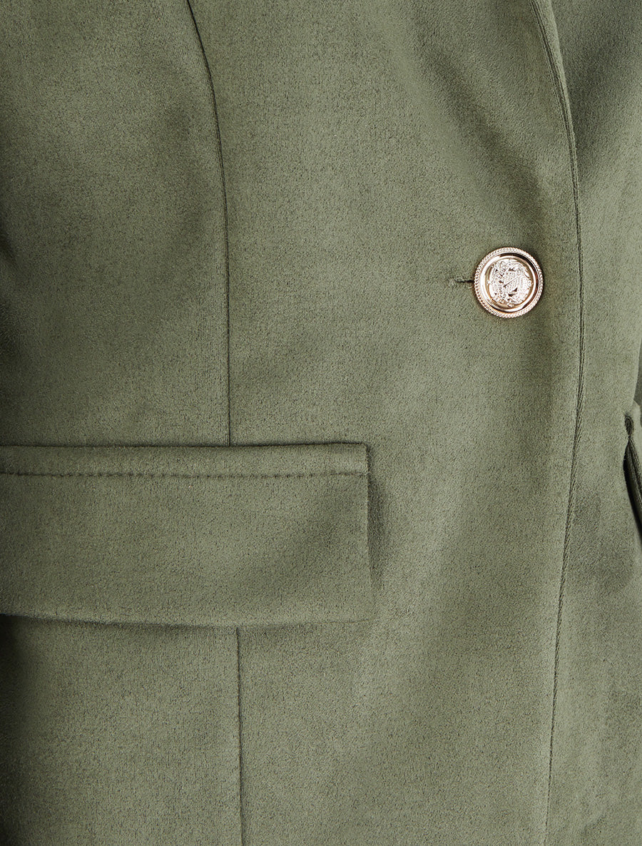 Veste en suédine à col rond - Kaki - 3