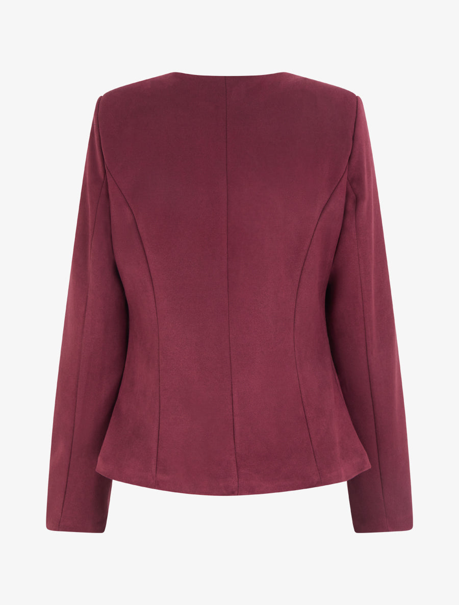 Veste en suédine à col rond - Lie de vin - 2