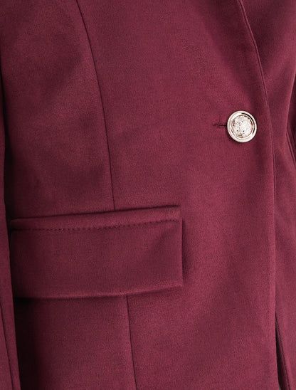 Veste en suédine à col rond - Lie de vin - 3