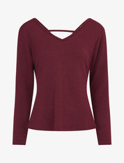 Pull fin à dos torsadé - Lie de vin - 1