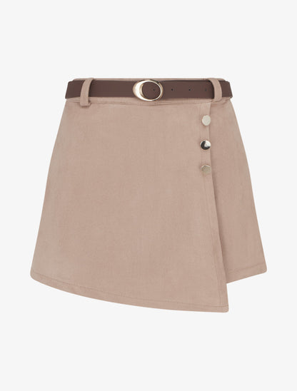 Jupe-short suédine à boutons décoratifs - Beige - 1