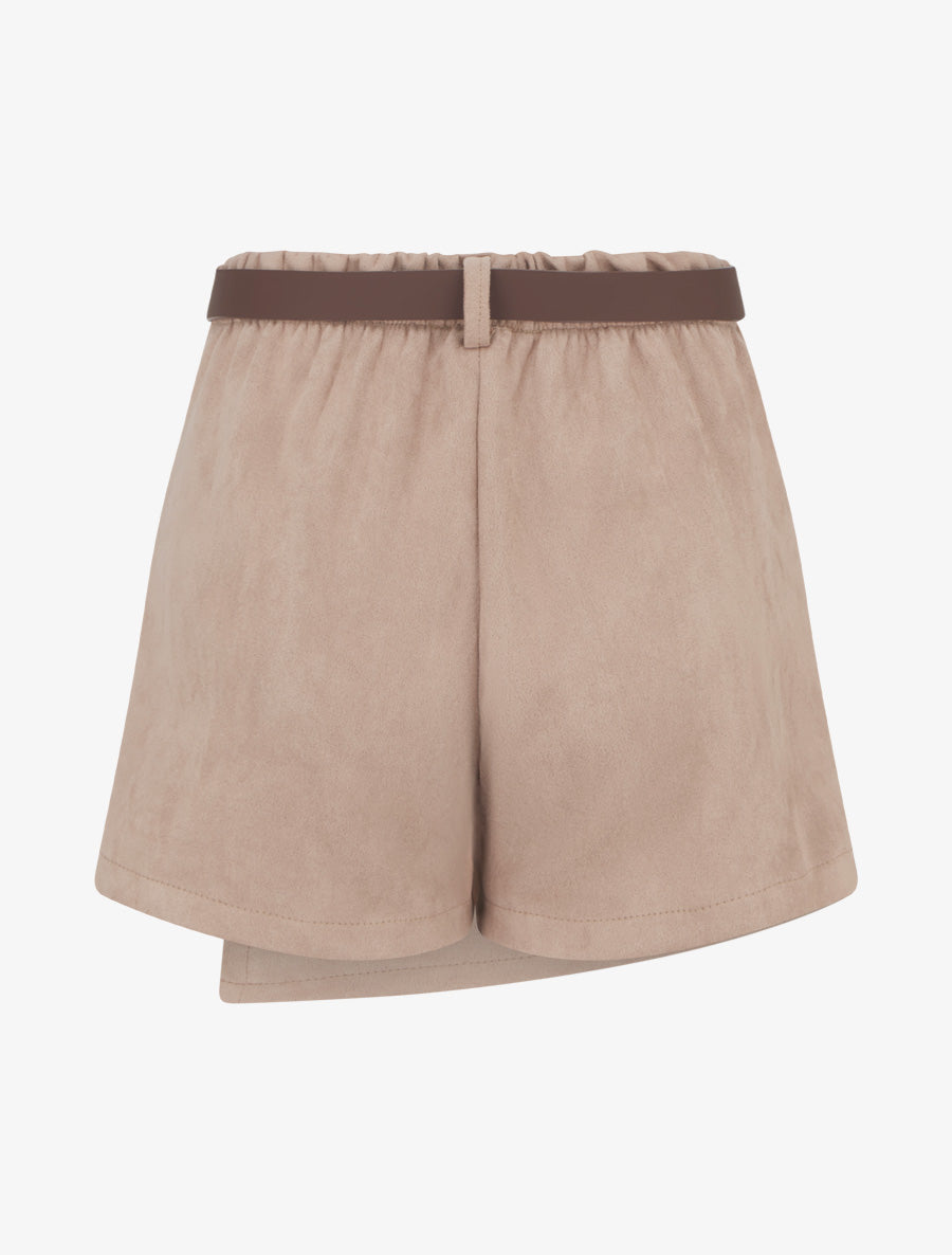 Jupe-short suédine à boutons décoratifs - Beige - 2