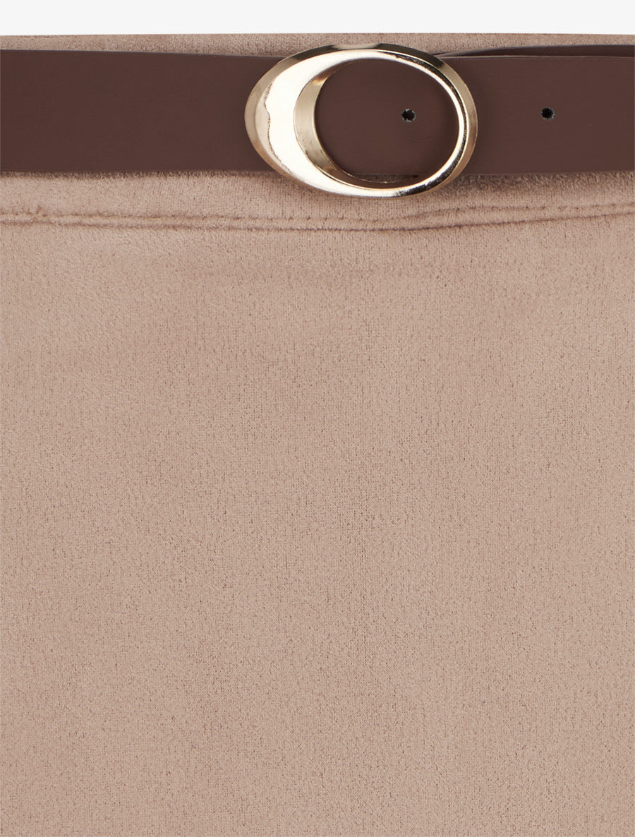 Jupe-short suédine à boutons décoratifs - Beige - 3