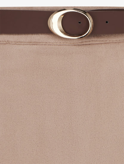 Jupe-short suédine à boutons décoratifs - Beige - 3