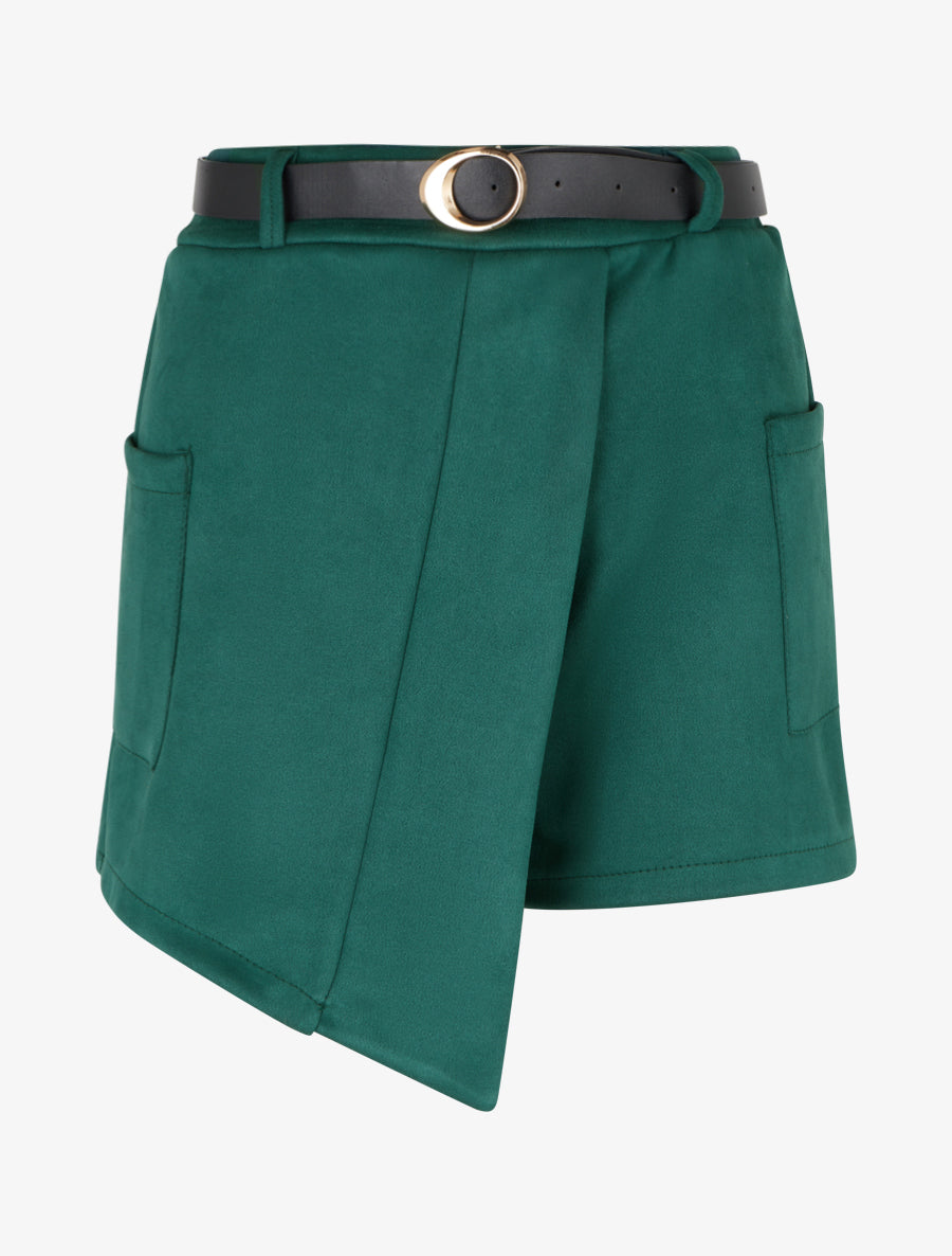 Short suédine style jupe à poches plaquées - Vert foncé - 1