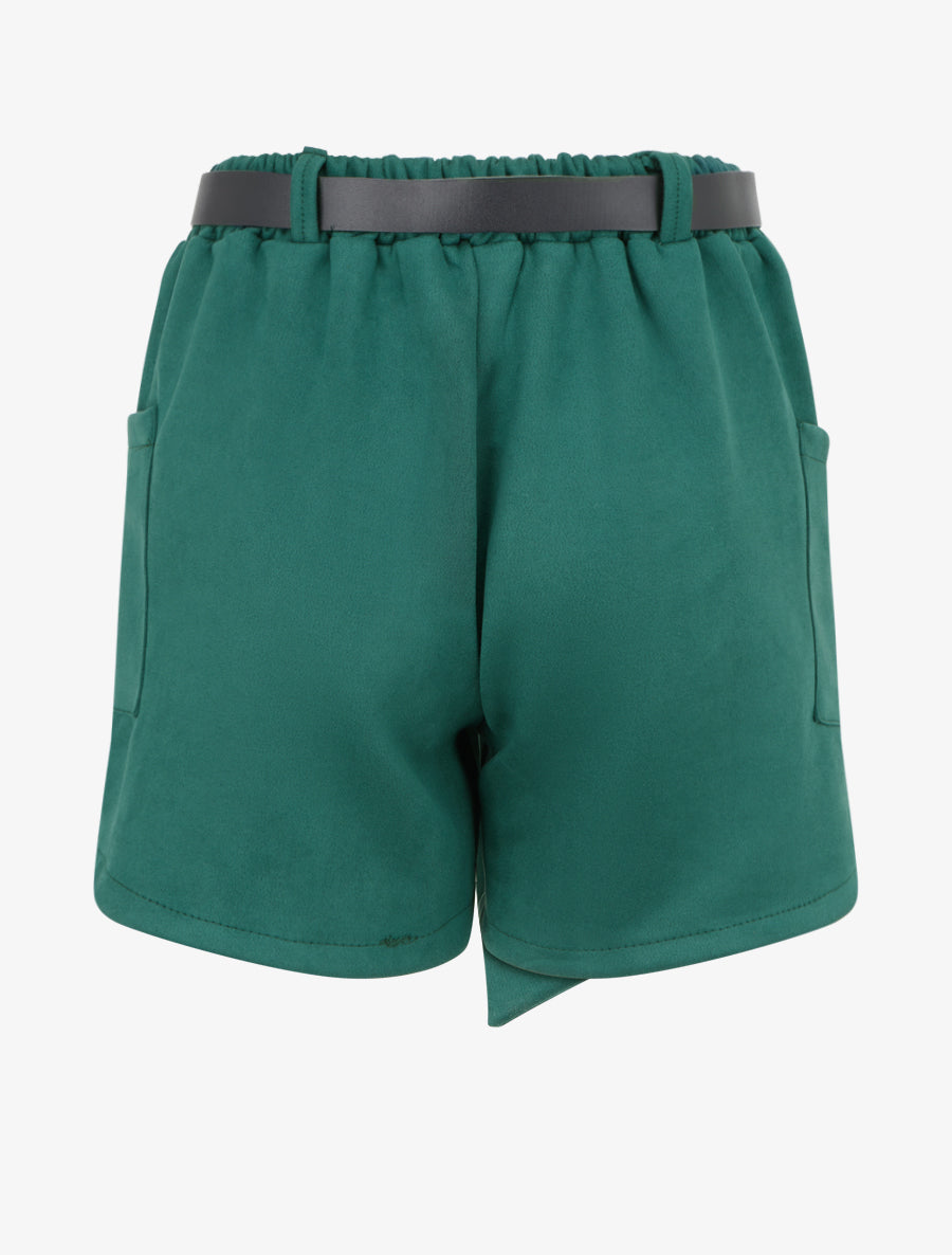 Short suédine style jupe à poches plaquées - Vert foncé - 2
