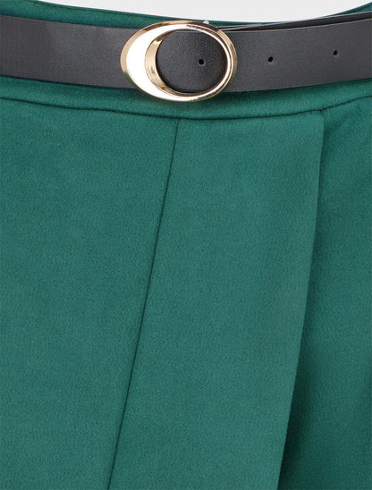 Short suédine style jupe à poches plaquées - Vert foncé - 3
