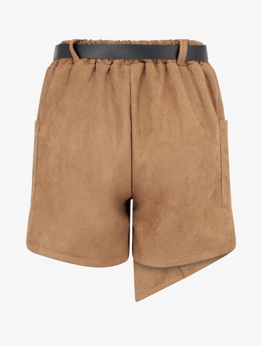 Short suédine style jupe à poches plaquées - Camel - 2