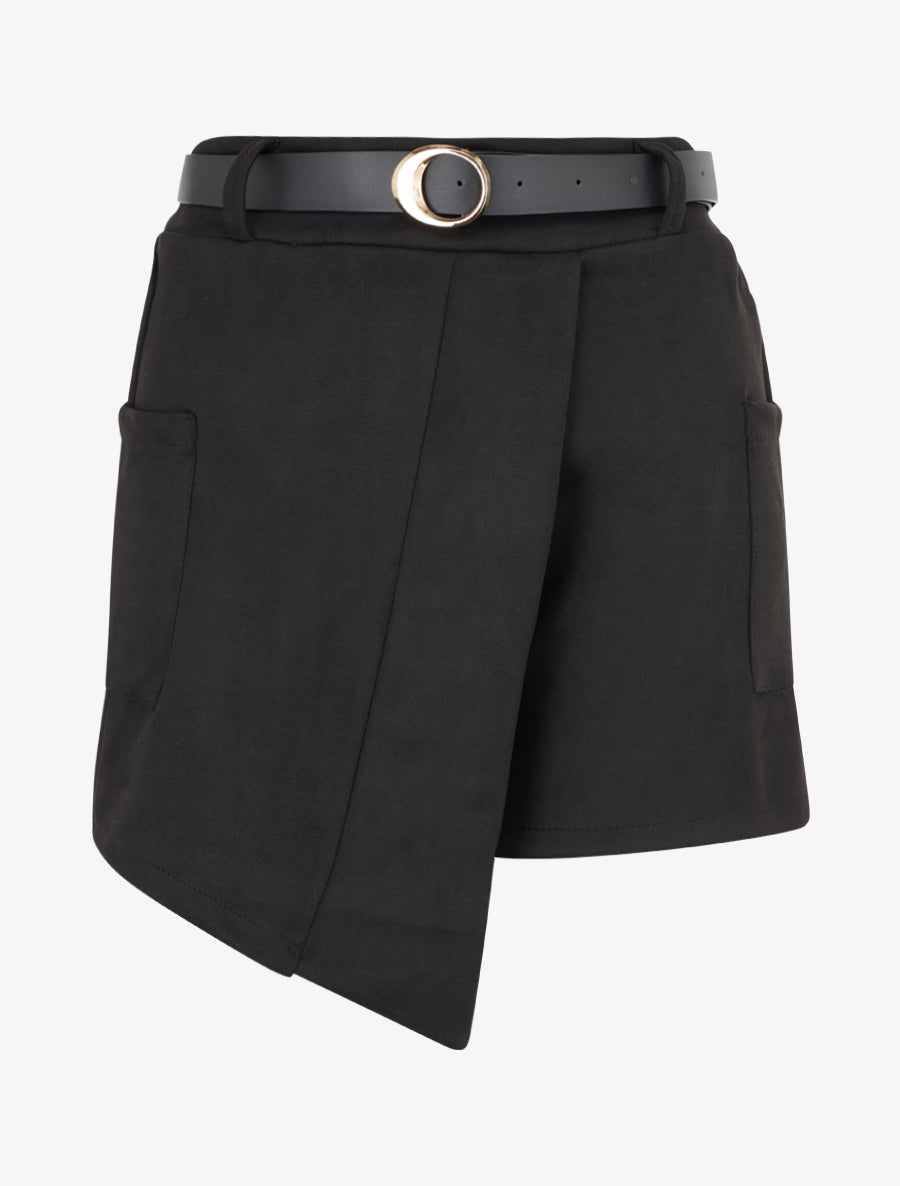 Short suédine style jupe à poches plaquées - Noir - 1