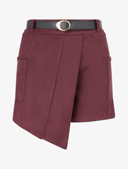 Short suédine style jupe à poches plaquées - Lie de vin - 1