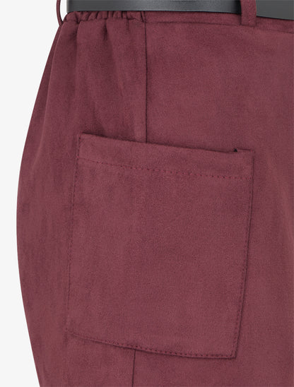 Short suédine style jupe à poches plaquées - Lie de vin - 3