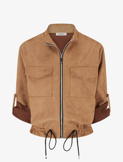 Veste en suédine coupe droite et poches à rabat - Camel - 1