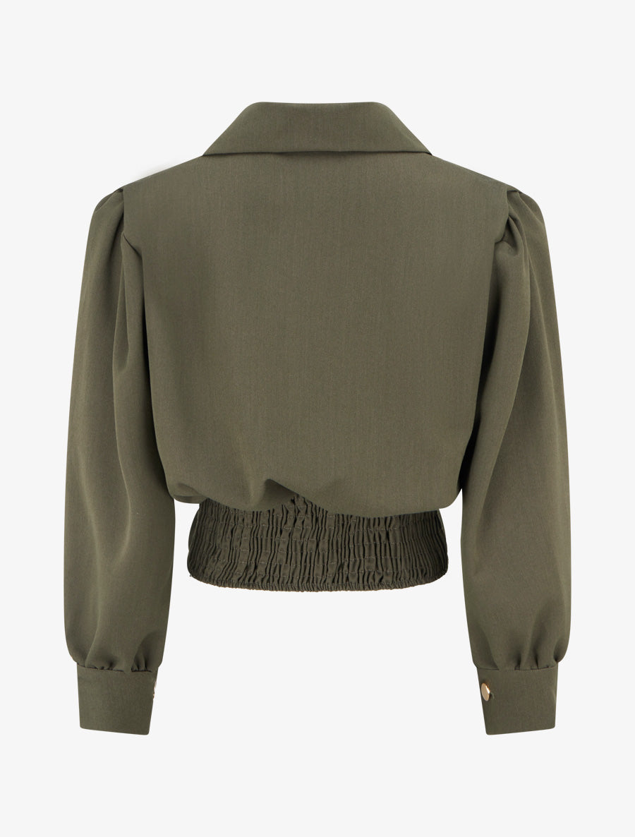 Blouse élastiquée à col à pied - Kaki - 2