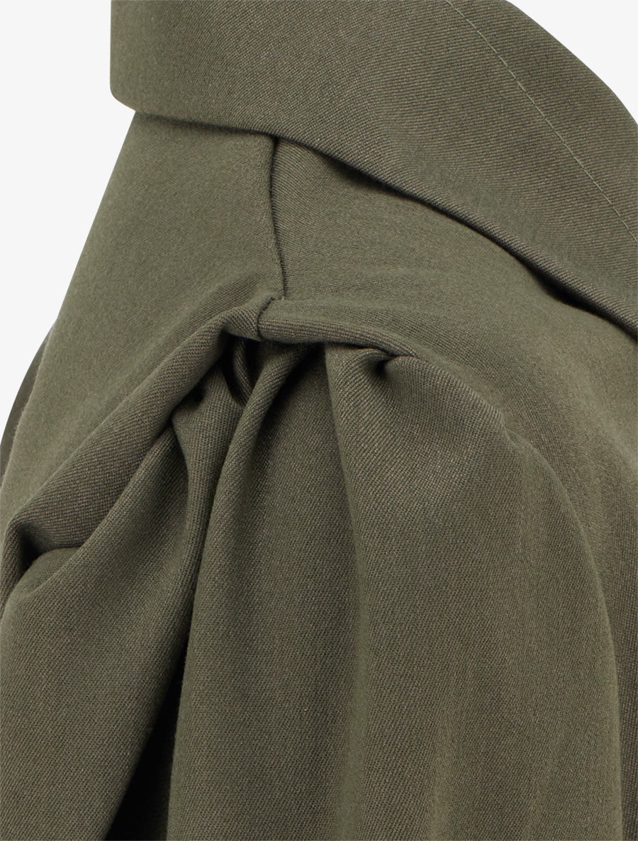 Blouse élastiquée à col à pied - Kaki - 3