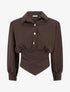 Blouse élastiquée à col à pied - Marron - 1
