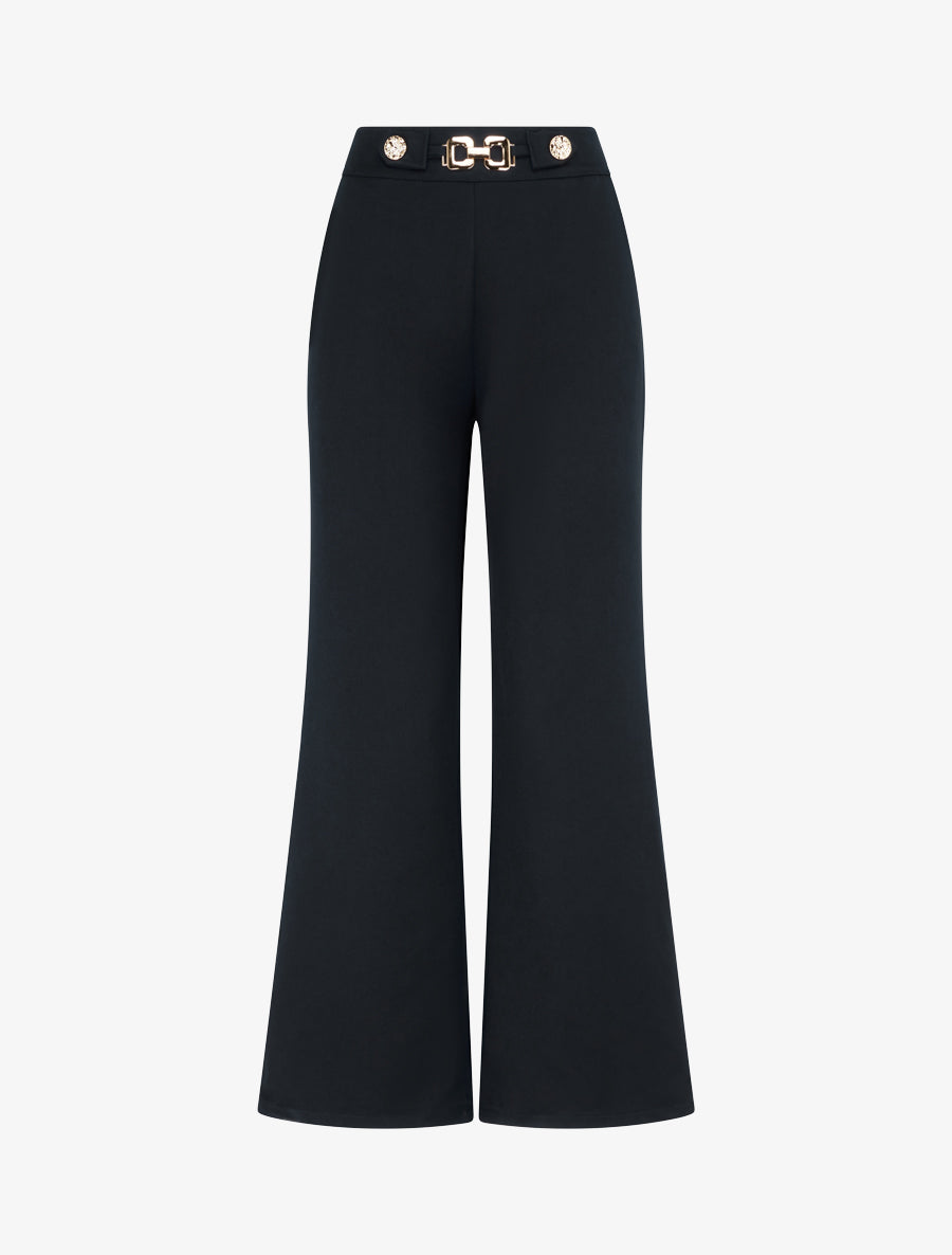 Pantalon ample taille haute bijoux - Noir - 1