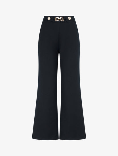 Pantalon ample taille haute bijoux - Noir - 1