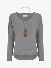 Pull fin à bords irisés - Gris foncé - 5