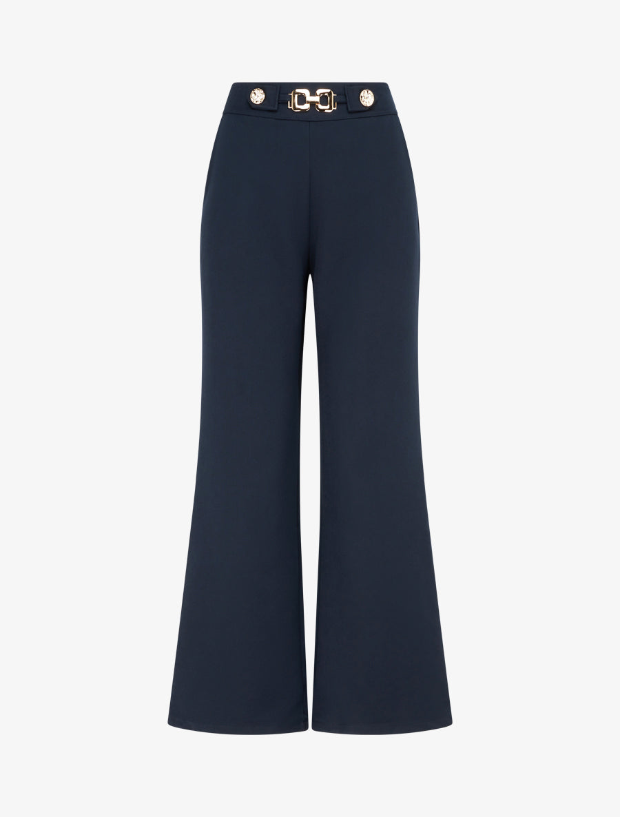 Pantalon ample taille haute bijoux - Marine - 1