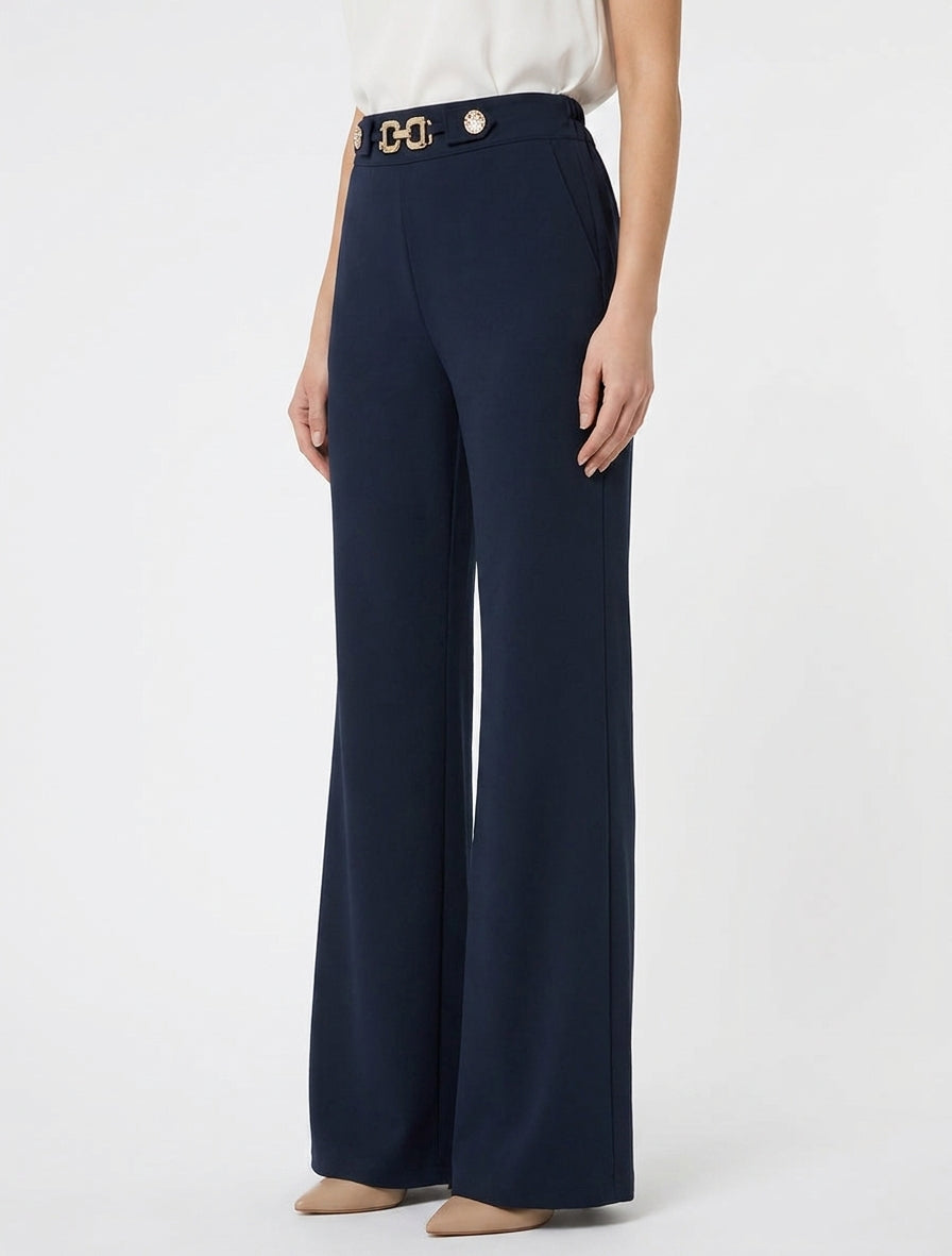Pantalon ample taille haute bijoux - Marine