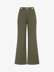 Pantalon ample taille haute bijoux - Kaki - 1