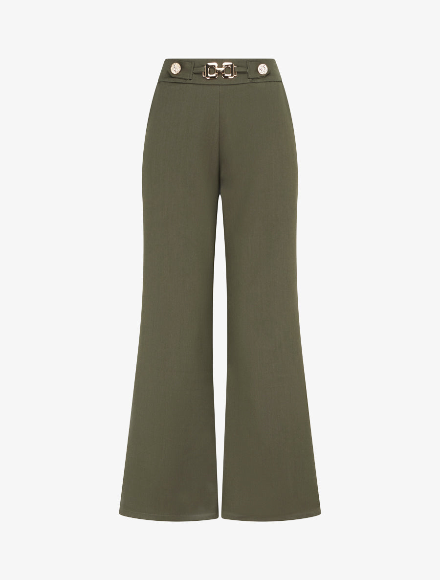 Pantalon ample taille haute bijoux - Kaki - 1