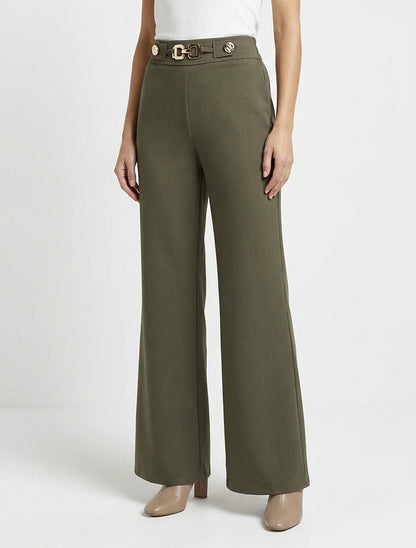 Pantalon ample taille haute bijoux - Kaki