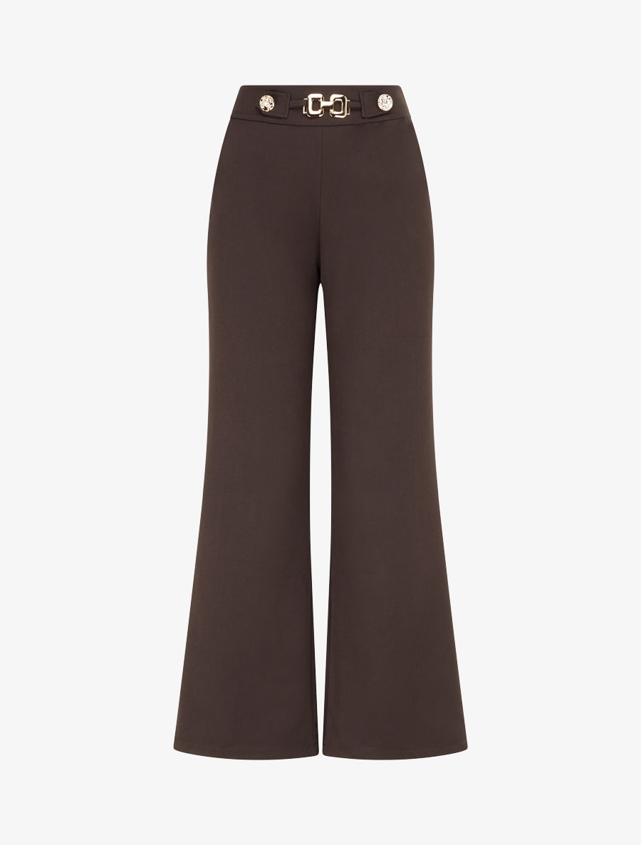 Pantalon ample taille haute bijoux - Marron - 1