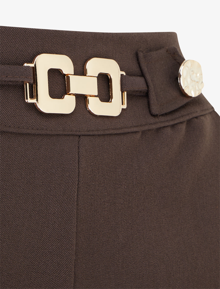 Pantalon ample taille haute bijoux - Marron - 3