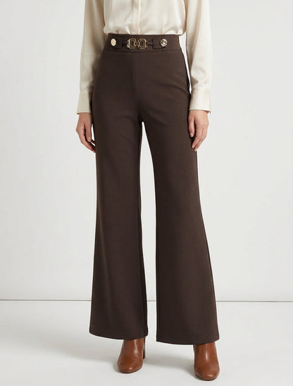 Pantalon ample taille haute bijoux - Marron