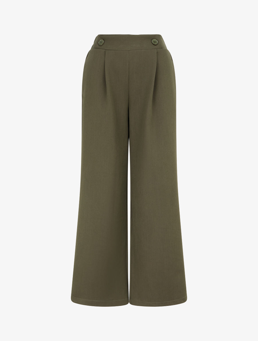 Pantalon uni à taille élastiquée - Kaki - 1