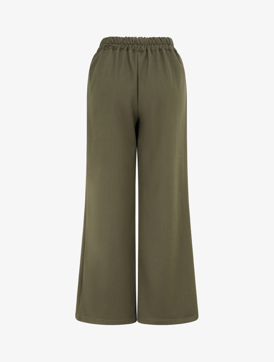 Pantalon uni à taille élastiquée - Kaki - 2
