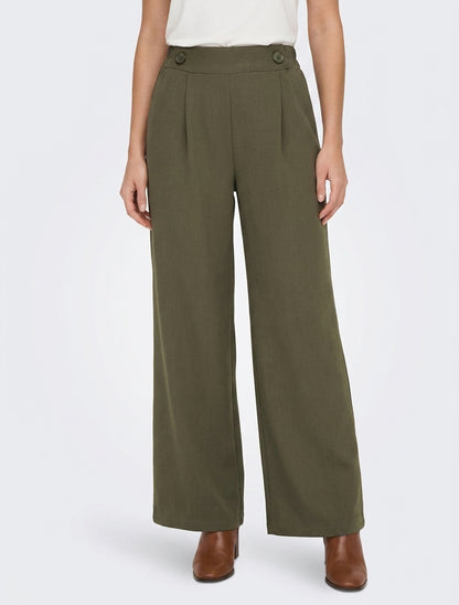 Pantalon uni à taille élastiquée - Kaki