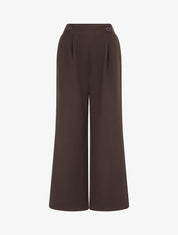 Pantalon uni à taille élastiquée - Marron - 1