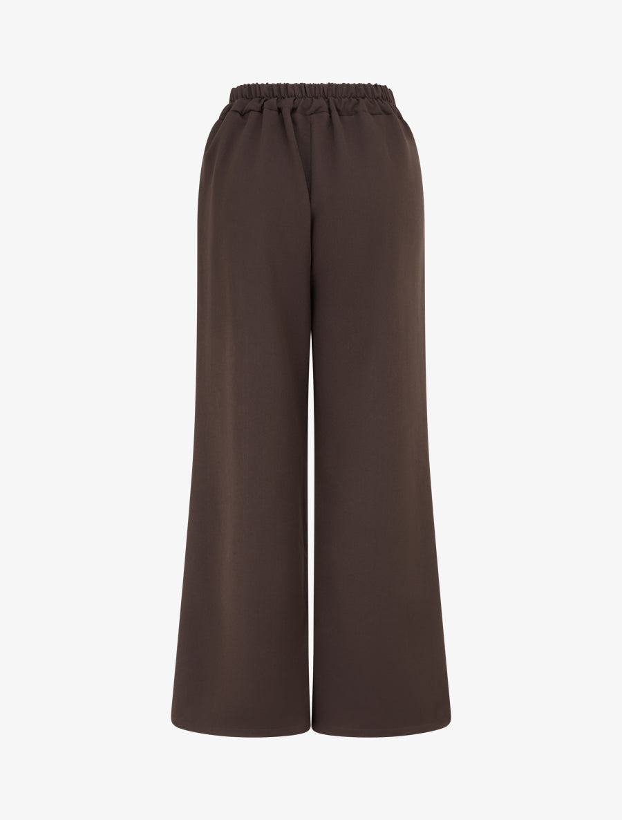 Pantalon uni à taille élastiquée - Marron - 2
