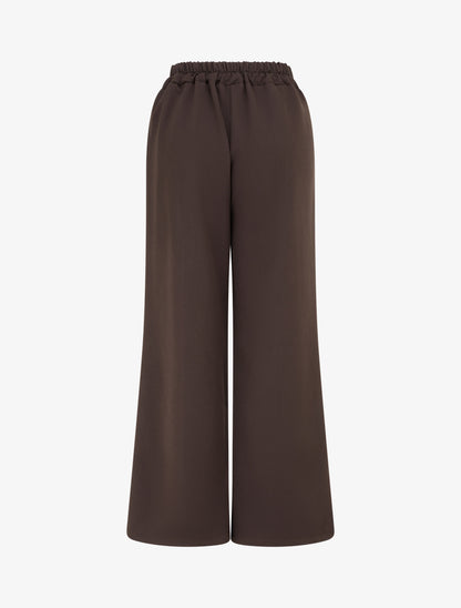Pantalon uni à taille élastiquée - Marron - 2