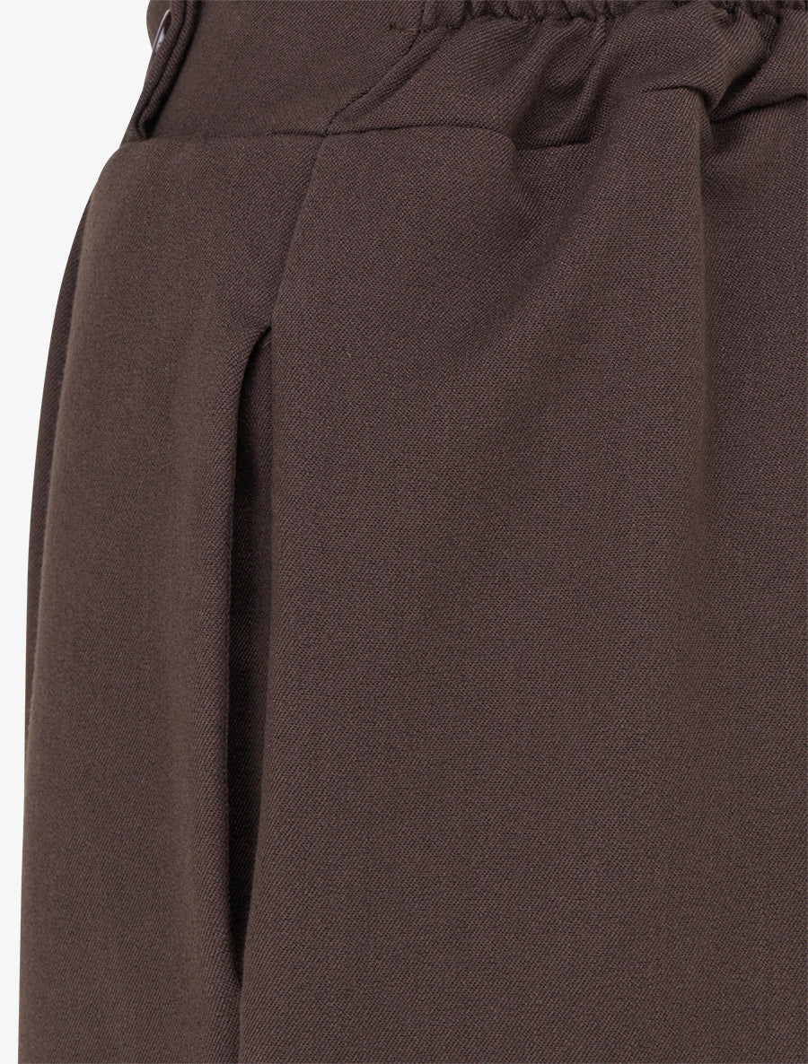 Pantalon uni à taille élastiquée - Marron - 3